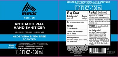 Label Image (Rbx For Men Hand Sanitizer Aloe Vera And Tea Tree 70vv 350 mL)